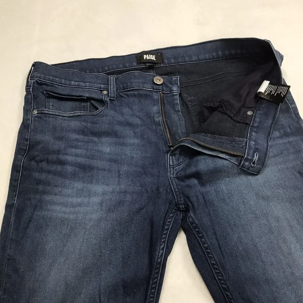 PAIGE Federal Jeans Men 36 (38x33 fit) Dark Whisker Wash Stretch Denim